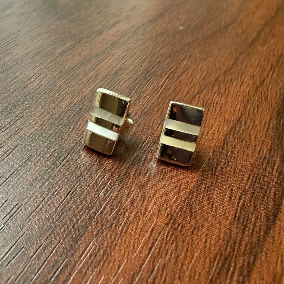 Jewelry - Vintage Late 80s Sterling Silver and Mother of Pearl Modernist Stud Earrings